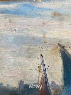 Oil On Panel By Emmy Leuze Hirschfled Fishing Boats Xxeme A4134