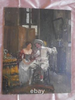 Oil On Panel Confidence Gentileman & Lady In A Bourgeois Living Room