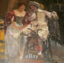 Oil On Panel Confidence Gentleman & Lady In A Bourgeois Salon