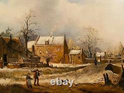 Oil On Panel Flemish School Skaters