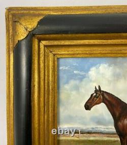 Oil On Panel Horse Stool In Frame Wood Noirci End XIX Eme B3010