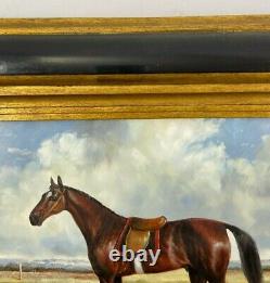 Oil On Panel Horse Stool In Frame Wood Noirci End XIX Eme B3010