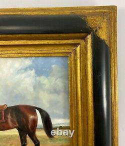 Oil On Panel Horse Stool In Frame Wood Noirci End XIX Eme B3010