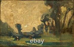 Oil On Panel Painting On Wood Xixeme Barbizon Frame Stuc A4088