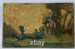 Oil On Panel Painting On Wood Xixeme Barbizon Frame Stuc A4088