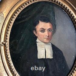 Oil On Panel Portrait Ecclesiastical 19 Eme Century Frame Wood Dore