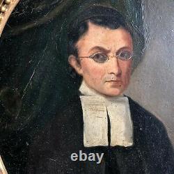 Oil On Panel Portrait Ecclesiastical 19 Eme Century Frame Wood Dore