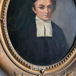 Oil On Panel Portrait Ecclesiastical 19 Eme Century Frame Wood Dore