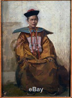Oil On Panel Portrait Of A Chinese Dignitary, Xixth Century