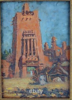 Oil On Panel View Timbuktu Signed Lombard Morand Orientalist