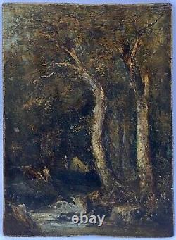 Oil On Panel Wood Barbizon Xixeme Pecheurs Riviere Underwood A4081