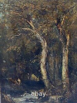 Oil On Panel Wood Barbizon Xixeme Pecheurs Riviere Underwood A4081