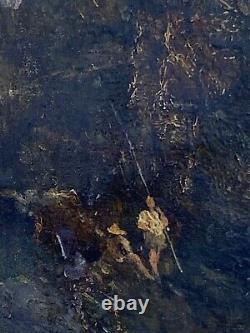 Oil On Panel Wood Barbizon Xixeme Pecheurs Riviere Underwood A4081