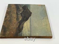 Oil On Panel Wood Theme Marin Sea View With Rock Inscription B1059