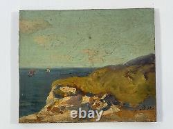 Oil On Panel Wood Theme Marin XIX Eme Island D Arz Inscription B1060