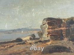 Oil On Panel Wood Theme Marin Xixeme Landscape Brittany D97 Inscrption B1070