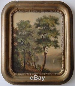 Oil On Panel XIX Eme By J Deschamps 1856 Theme Landscape Forest (b1128)