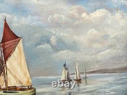 Oil On Panels Peche Boats By J Renot Natural Wood Frame M348