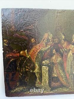 Oil On Religious Wood Coronation Inscription On The Back To Decipher