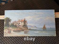 Oil On Sign, Signed A. Gins, Scene Of A Village By The Sea