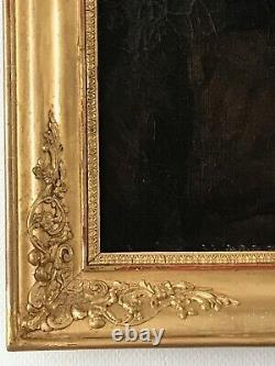 Oil On Toile Portrait Of Man, Cadre In Gilded Wood Cherubins Empire 19th