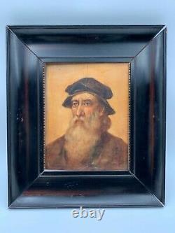 Oil On Trigo Panel Portrait Man A La Barbe Renaissance Wood Frame G2331