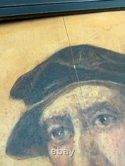 Oil On Trigo Panel Portrait Man A La Barbe Renaissance Wood Frame G2331