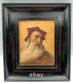 Oil On Trigo Panel Portrait Man A La Barbe Renaissance Wood Frame G2332