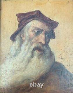 Oil On Trigo Panel Portrait Man A La Barbe Renaissance Wood Frame G2332