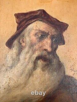 Oil On Trigo Panel Portrait Man A La Barbe Renaissance Wood Frame G2332