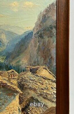 Oil On Web Landscape Mountain Refuge Tavani 1900 Natural Wood Frame H2491