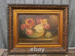 Oil On Wood 19th, Still Life, Bouquet Of Flowers Signed Lenoir