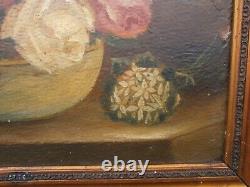 Oil On Wood 19th, Still Life, Bouquet Of Flowers Signed Lenoir