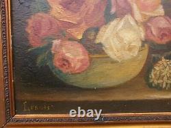 Oil On Wood 19th, Still Life, Bouquet Of Flowers Signed Lenoir