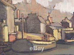 Oil On Wood Barges Bridge Signed Kervarec Lambert