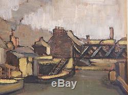 Oil On Wood Barges Bridge Signed Kervarec Lambert