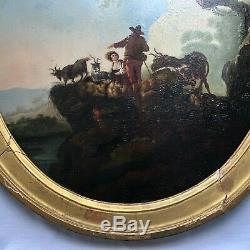Oil On Wood Oval The Chevriere And The Vacher 18 Eme Century Good Condition