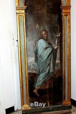 Oil On Wood Painting Christ High Time Pilgrim Height 2,20 M