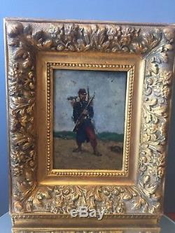 Oil On Wood Painting Old Soldier French Militaria Napoleon 3 1870