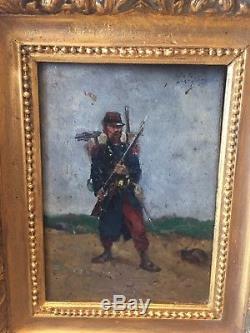 Oil On Wood Painting Old Soldier French Militaria Napoleon 3 1870