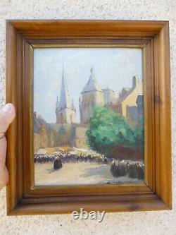 Oil On Wood Panel Alexandre Gaillard Deschamps Marche A Guingamp Brittany