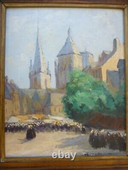 Oil On Wood Panel Alexandre Gaillard Deschamps Marche A Guingamp Brittany