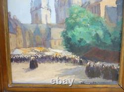 Oil On Wood Panel Alexandre Gaillard Deschamps Marche A Guingamp Brittany