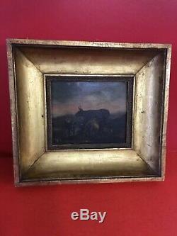 Oil On Wood Panel Frame And Stucco Gilded Moldings Nineteenth Hy05