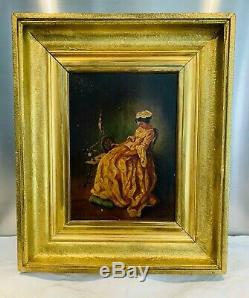 Oil On Wood Panel, Signed Fileuse The Francia Late Nineteenth Early Twentieth