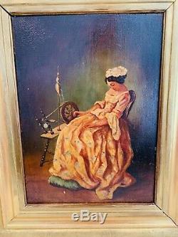 Oil On Wood Panel, Signed Fileuse The Francia Late Nineteenth Early Twentieth