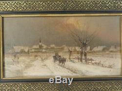 Oil On Wood Signed Joseph Million (1861-1931) Snow Landscape