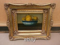 Oil On Wood, Signed Still Life, Fruit Cutting 19th
