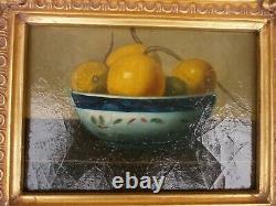 Oil On Wood, Signed Still Life, Fruit Cutting 19th
