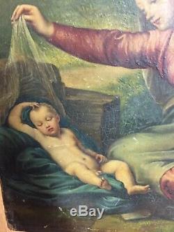 Oil On Wood Xixth Italian School Child Jesus, Mary And John The Baptist